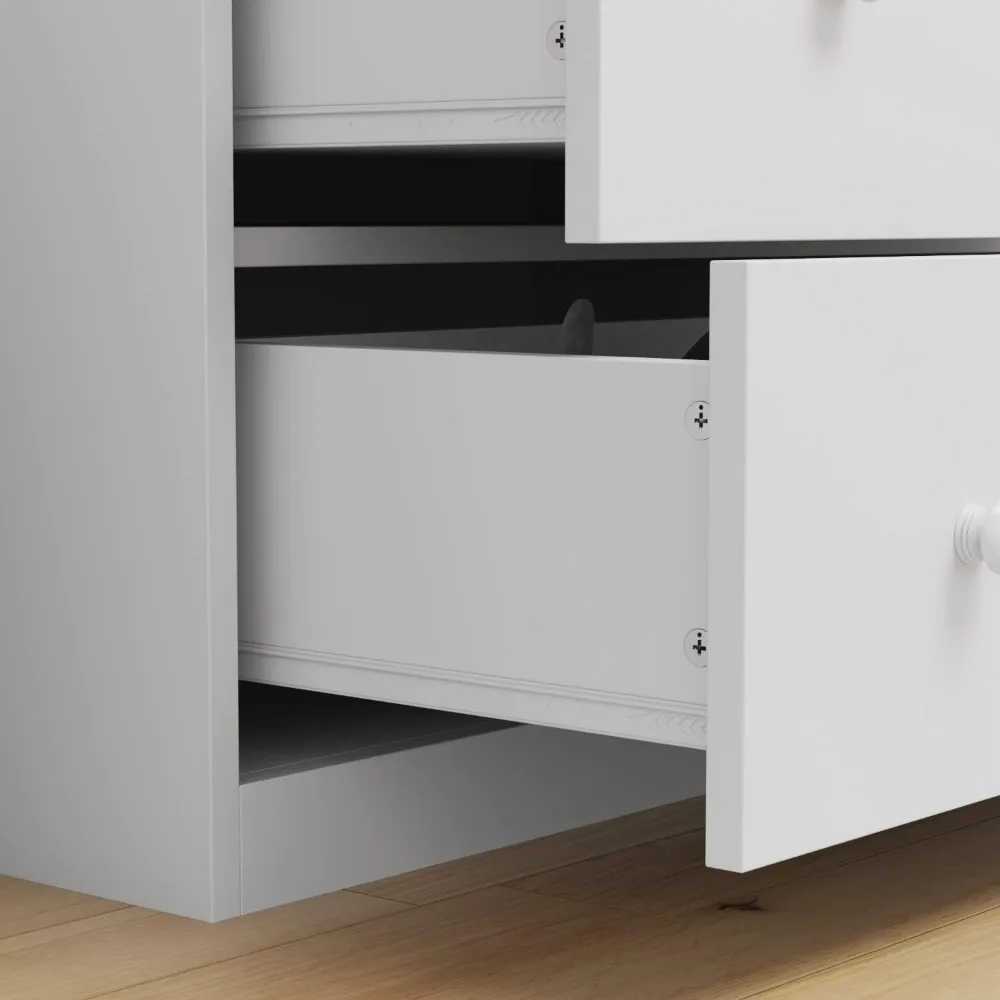 Cassettiera per la cameretta dei bambini, cassettiera bianca per la cameretta con 5 cassetti e ripiani portaoggetti, cassettiera in legno per la cameretta dei bambini