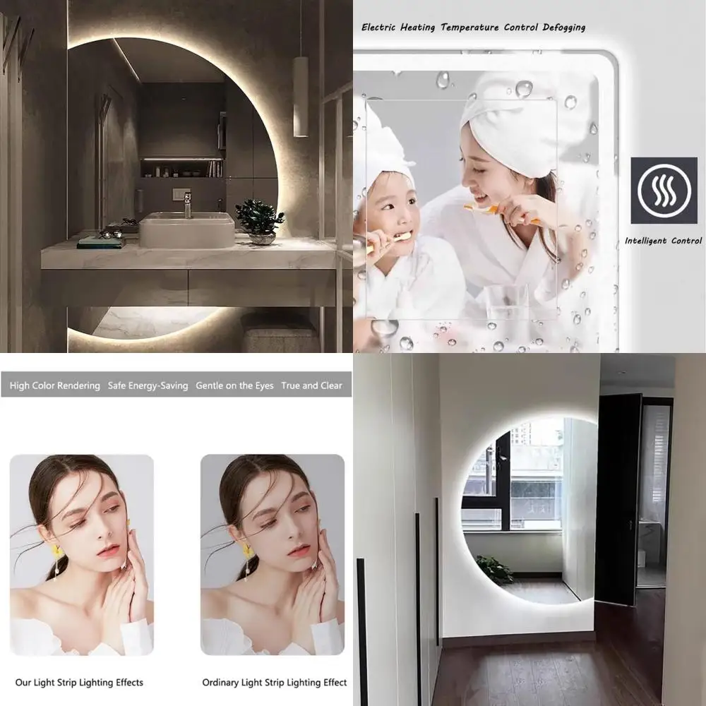 Espejo de pared de media luna iluminado con LED de 3 colores, espejo de baño regulable sin niebla, espejo retroiluminado decorativo para decoración del hogar