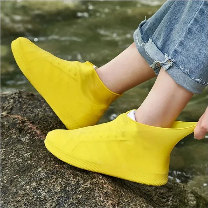 2 Pairs Silicone Waterproof Shoe Covers Reusable Non-slip Rain Boots Rubber Boot Covers Protective Overshoes For Outdoor Rain