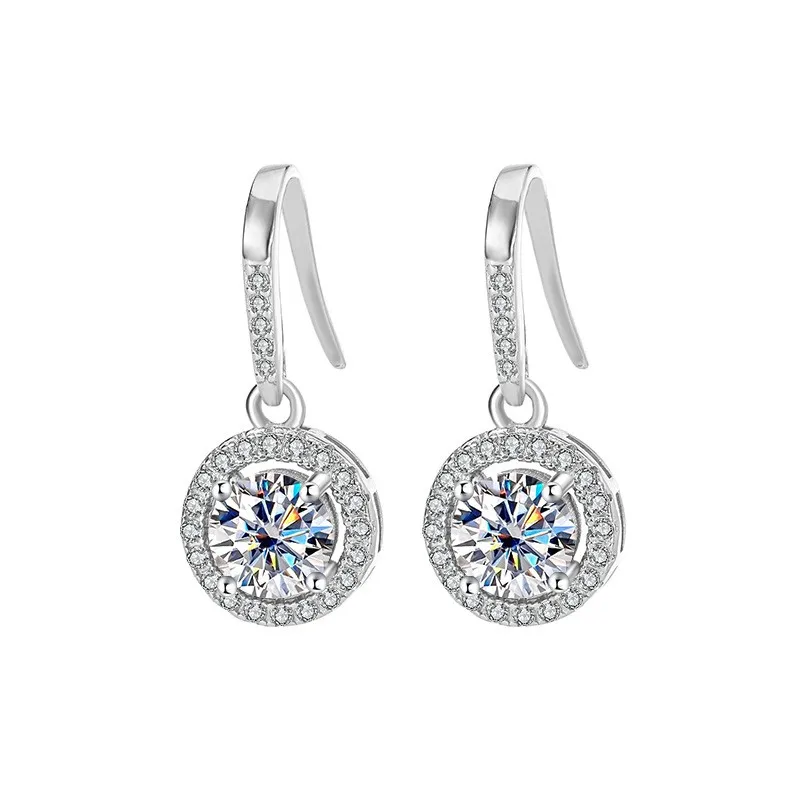 QCE014 Lefei Fashion Trendy Classic 1Ct Moissanite Color Dangle Round Earring For Women Silver s925 Party Jewelry Gift Match-all