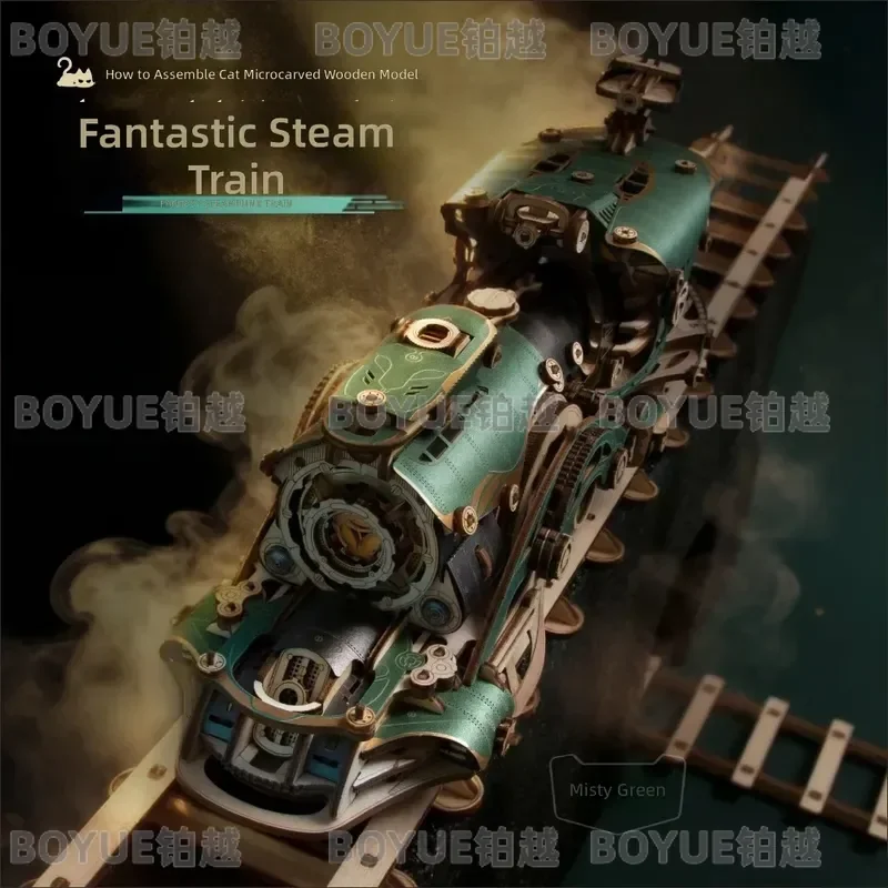 Fantasy Steam Train Wooden 3D Puzzle Model Kit Mechanical Assembly Building Blocks Toy Creative Birthday Gift for Boys