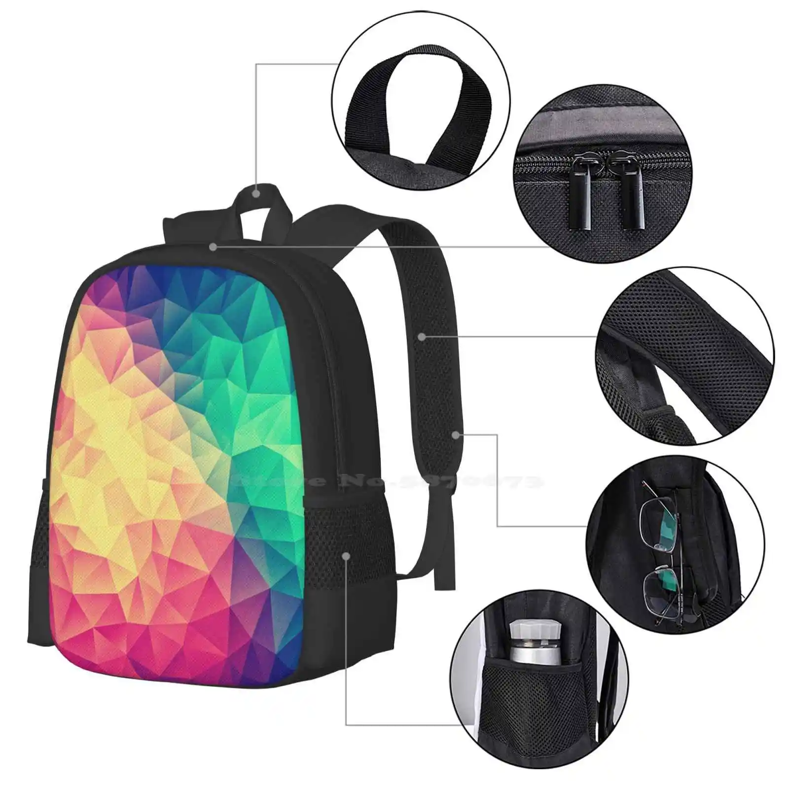 Mochila multicolor de polígono abstracto, diseño Lgbt de orgullo triangular de polietileno bajo, bolsos coloridos de moda, gran oferta