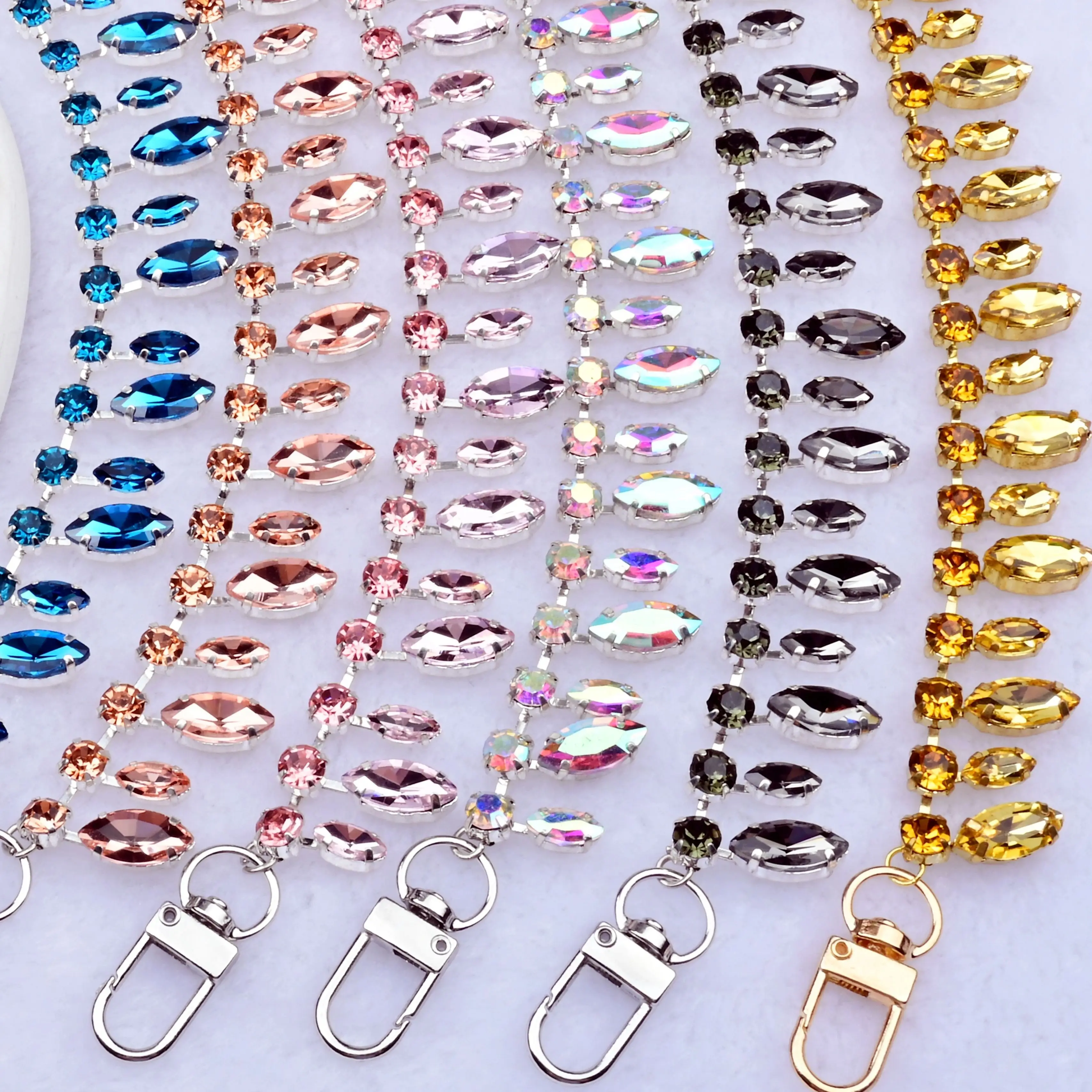 Shining Marquise Rhinestone Claw Chain Multi‑color Drill Chain With Buckle Clips For Clothing Handbag Ornament DIY Craft Supplie