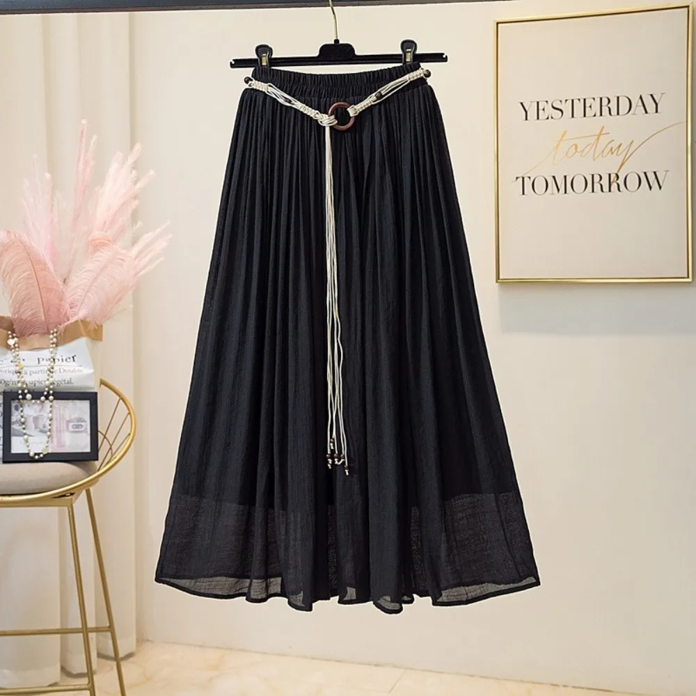 

Casual Vintage Boho Women's Skirt Cotton Linen Luxury High Waist Skirt Elegant Design with Belt Harajuku Skirt for Women