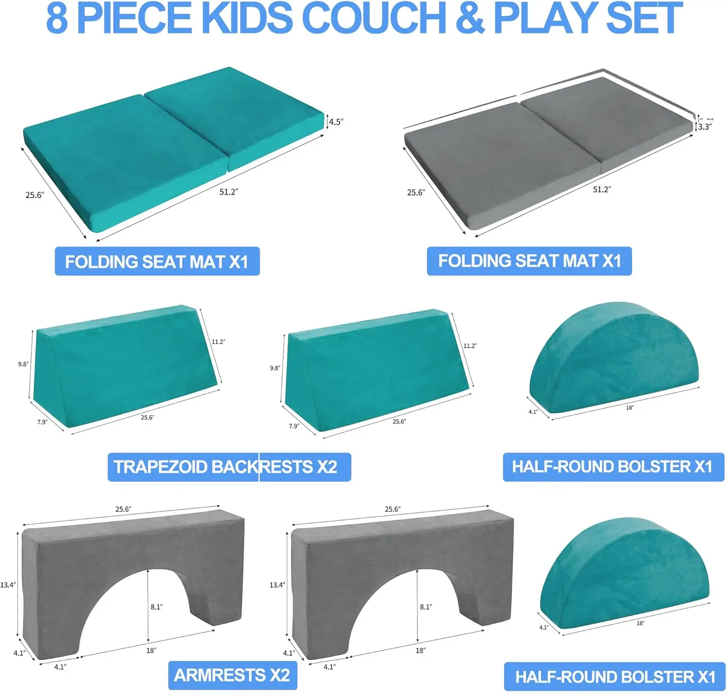 Kids Play Couch,Kid's Foam Couches for Playroom,Toddler to Teen Sectional Sofa Play Set,Childrens Nugget Couch,Playhouse Foam Bl