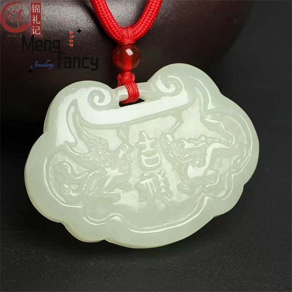 Natural Hetian Jade Long Life Lock Pendant Dragon and Phoenix Children Simple Exquisite Mascots Best Selling Luxury Fine Jewelry