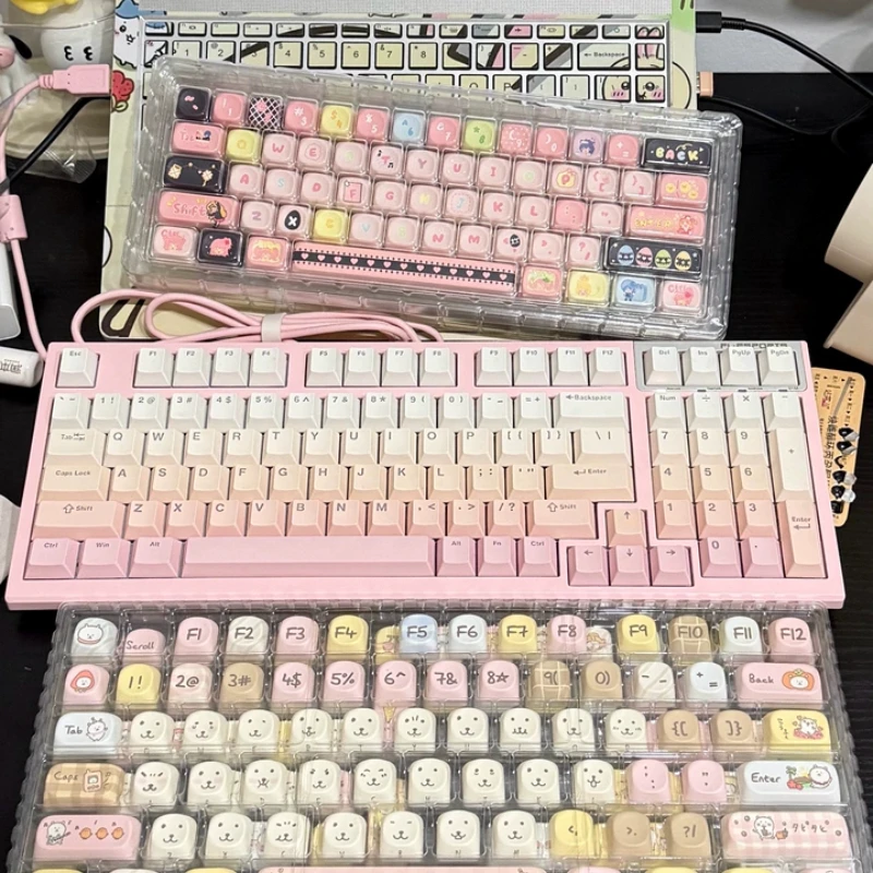Sweet Cute Keycaps Pink Black Key Cap  MOA Profile Keyboard Keycaps Compatible with 75/87/98/104 Key Mechanical  Keyboard Keycap