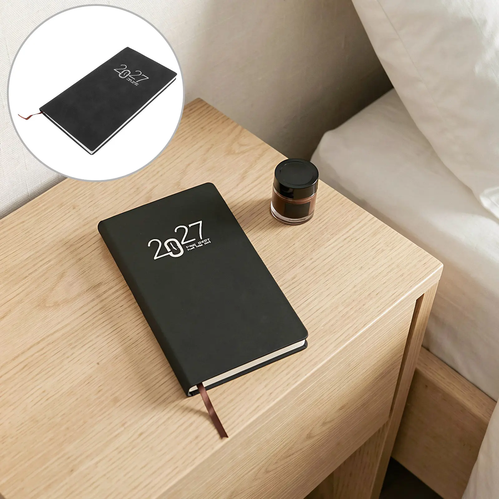 A6 Daily Planner 2027 Faux Cover Portable Schedule Book Pocket Notebook Time Management Planner Appointment Journal