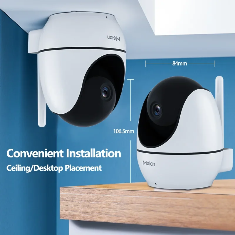 Meian-Wireless Indoor Baby Monitor, WiFi IP Camera, Mini CCTV Security Camera, AI Tracking, Audio Video Surveillance Camera