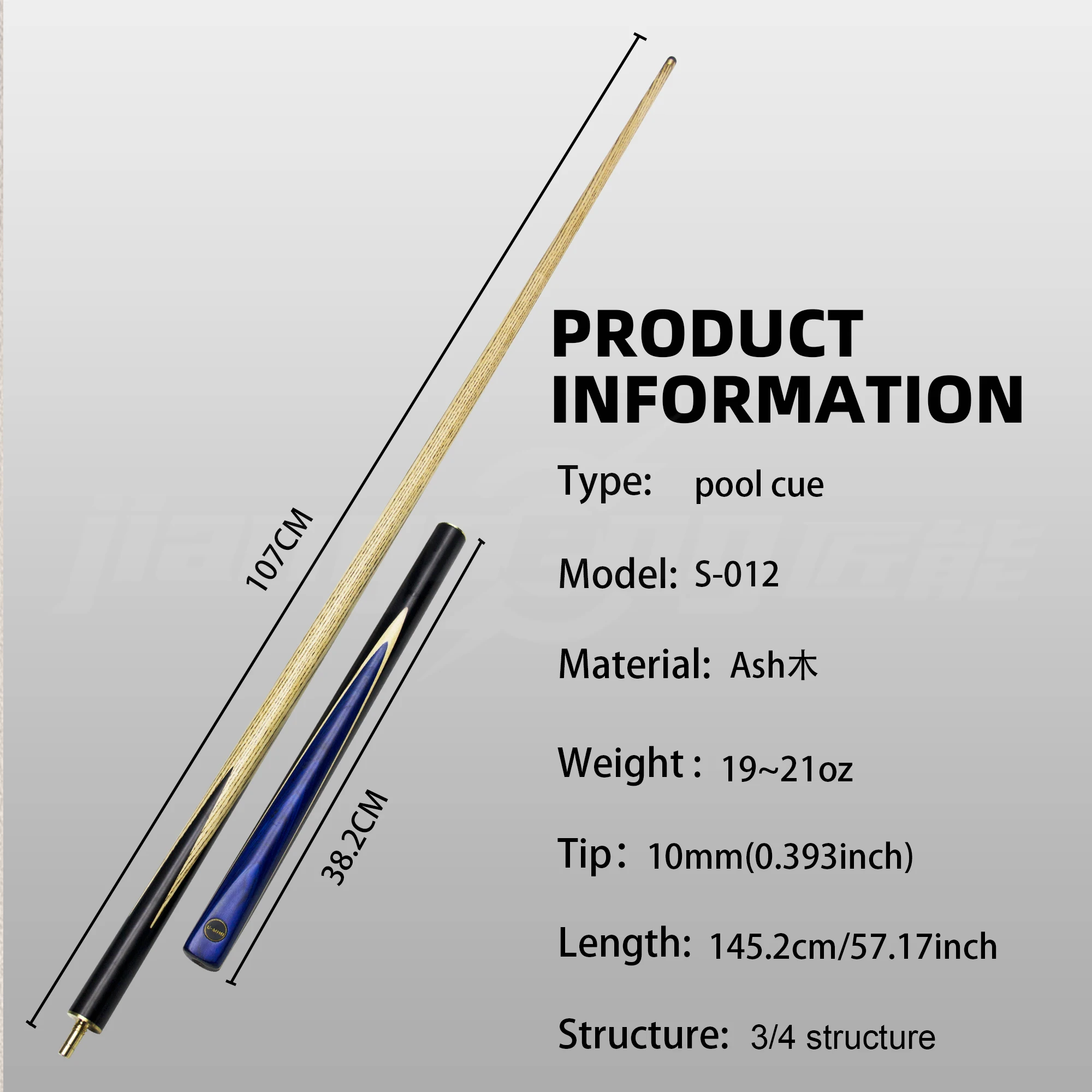 North American Imported Ash Pool Cue Brass Explosion-Proof Joint Design 10mm Tip Suitable for Snooker Nine-Ball & Chinese Pool