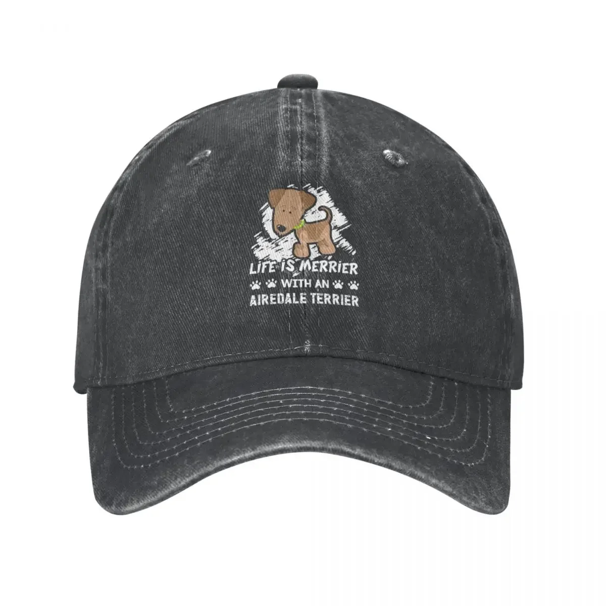 Airedale Terrier Life Is Merrier With An Airedale Terrier Baseball Cap Luxury Cap Beach Military Tactical Caps Women'S Hat Men'S