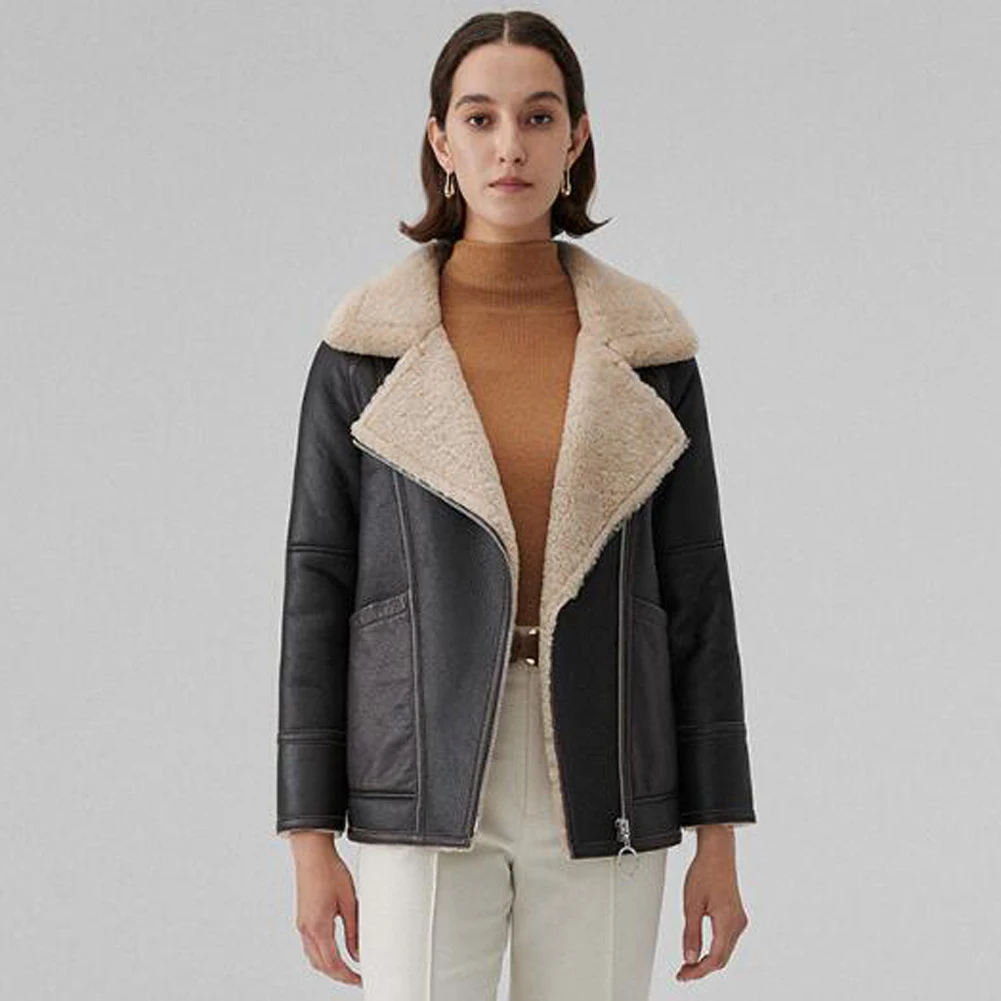 Denny & Dora Womens Shearling Jas Echt Bont Jas Vrouwen Casual Jas Korte Bontjas Womens Winter Jassen