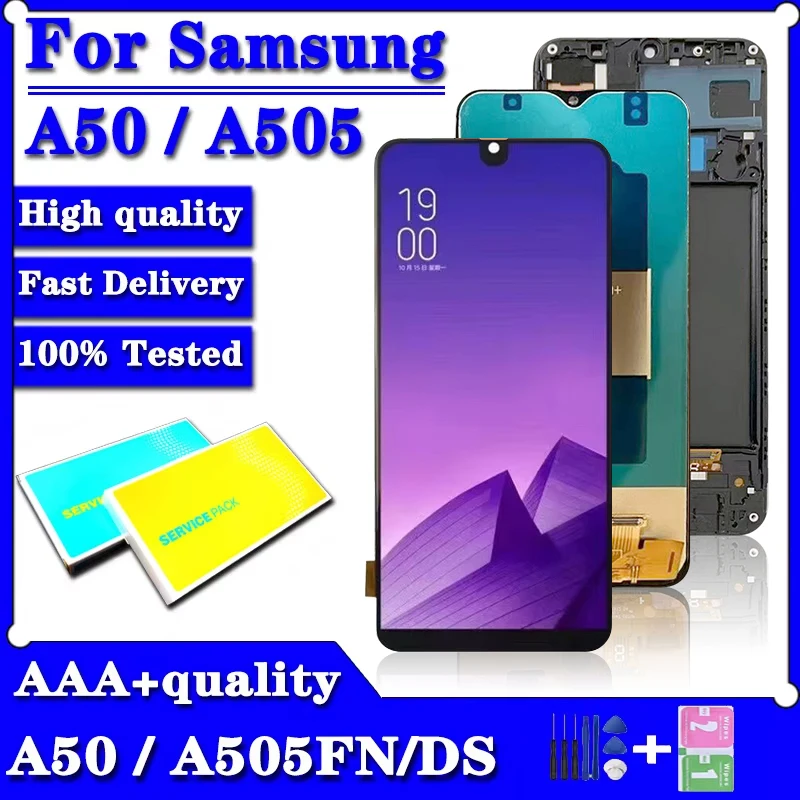 Pantalla AAA para Samsung A50 SM-A505FN/DS A505F/DS A505 LCD Digitalizador de pantalla táctil con marco para Samsung A50 lcd