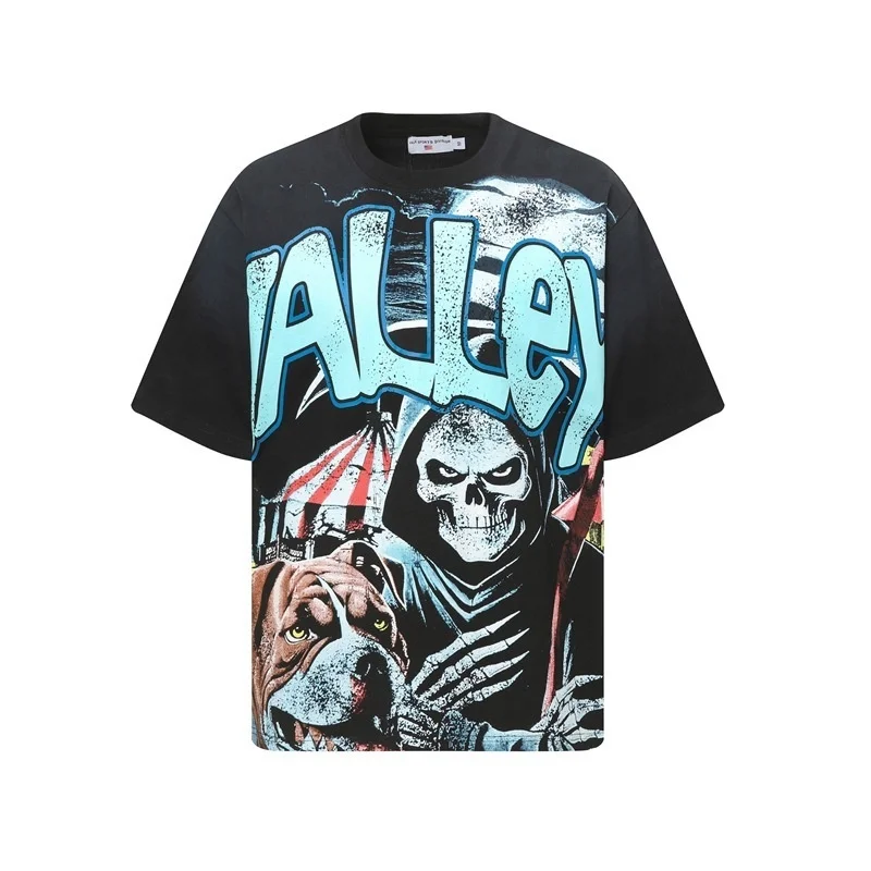 Vale FOREVER Summer Retro Figure Print Washed Vintage Unisex Short Sleeve T-Shirt