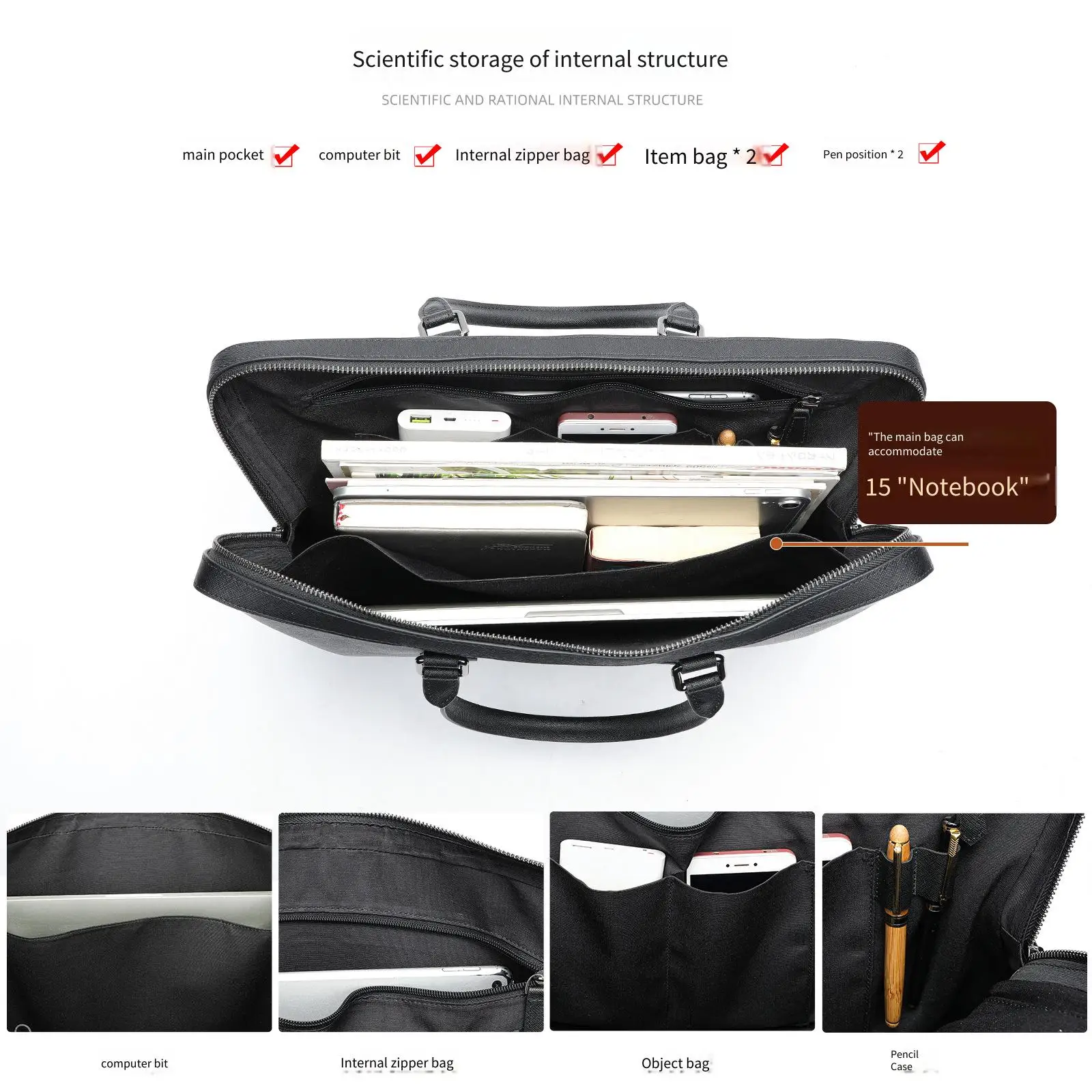 Men's Genuine Leather Briefcase Cross Pattern Large Capacity Laptop Bag Business Minimalist Cowhide Handbag with Premium Feel