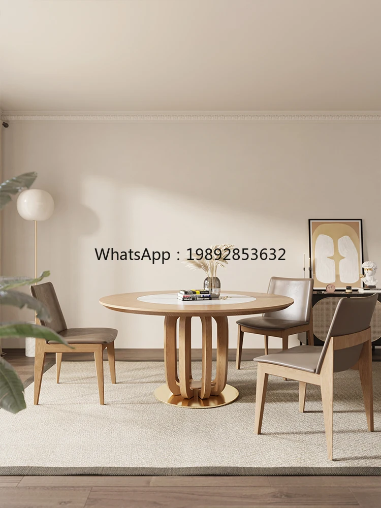 LYY Round Solid Wood Dining Table with Built-in Turntable Apartment Wabi-Sabi Style, All Solid Wood Dining Table for Home Use
