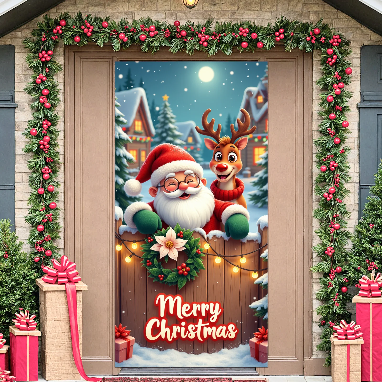 البوليستر عيد الميلاد راية سانتا كلوز الرنة أضواء الزخرفية الاحتفال لعطلة حزب ديكور المنزل الشتاء الحدث