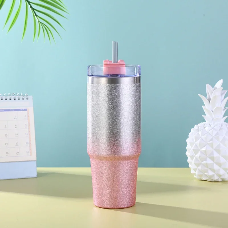 

Double Wall Vacuum Car Coffee Cup Insulation Straw Water Bottle for Gift 30oz Glitter Gradient Tumbler Stainless Steel Thermos