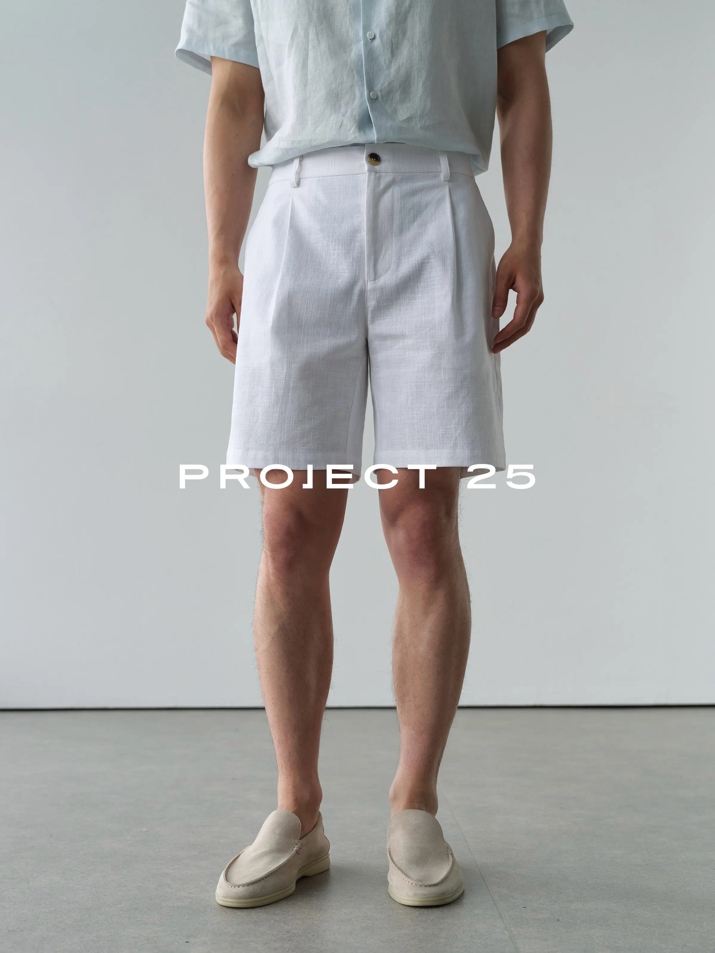 PROJECT 25 Men Ramie Cotton Blend Shorts Cool Touch Old Money Style Straight Fit Half Elastic Waist Summer Commuter Casual Pants