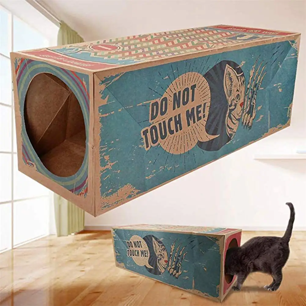 Pet Cat Toy Foldable Kraft Paper Box House Dual Way Tunnel Funny Print Cat House Toy Accessories Pets Supplies Dog Tunnel Tube