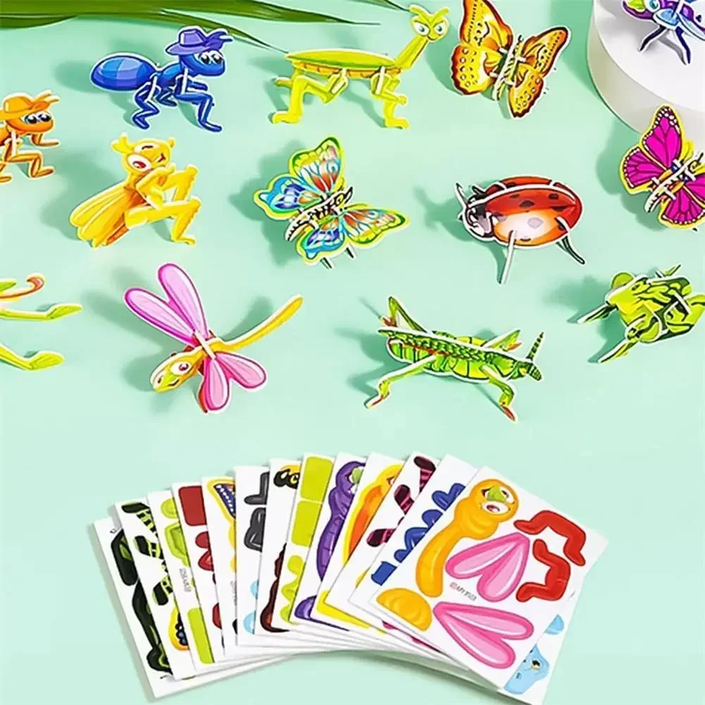 10pcs 3D Fun DIY Insect Assembly Toy Kids Birthday Puzzle Party Gift Kindergarten Kids Back To School Prize Funny Paper Puzzles