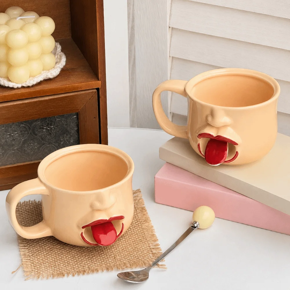 Drinkware 300ml Movable Tongue Cup Funny Playful Restless Tongue Cup Daily Drinking Creative Ceramic Mug Gift