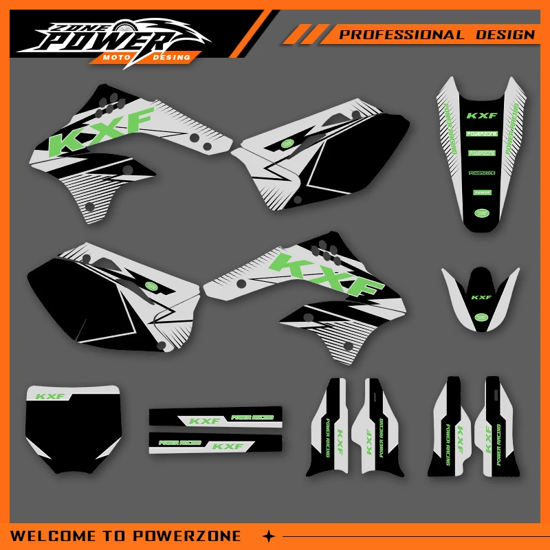 

Графические наклейки Powerzone, наклейки для мотоцикла KAWASAKI KXF 450 2006 2007 2008, KXF 450 KX450F, фон на заказ 01