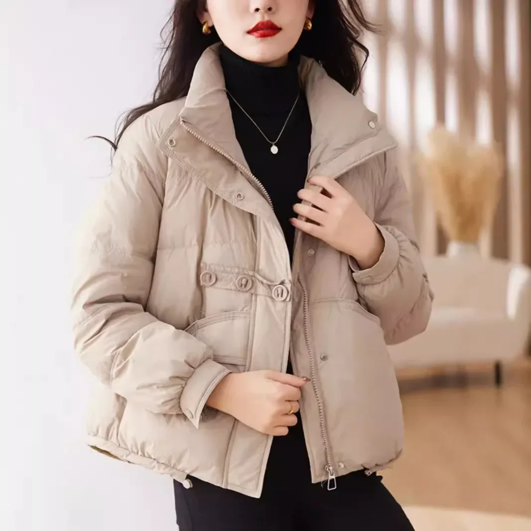 2024 women's winter new women's fashion short stand-up collar, white duck down thick down jacket