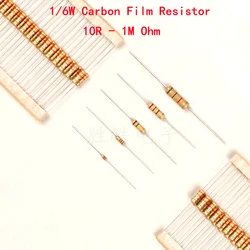 Resistencia de película de carbono de 1/6W, nuevo anillo de resistencia de Color de 10R-1M Ohm, 22 47 100 100 470R1K 220 51 4,7 100 220 470 K 1M DIP, 680 unidades