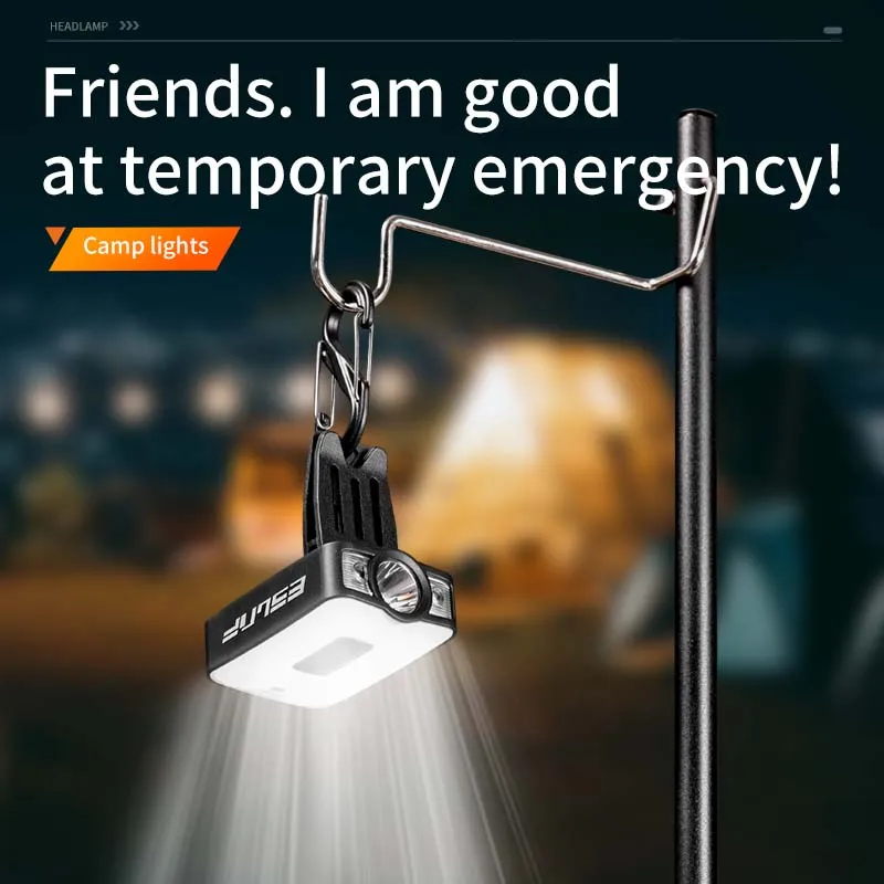 Lampu Kepala Induksi Tahan Air ESLNF Camp, Lampu Kepala Isi Ulang untuk Memancing di Luar Ruangan