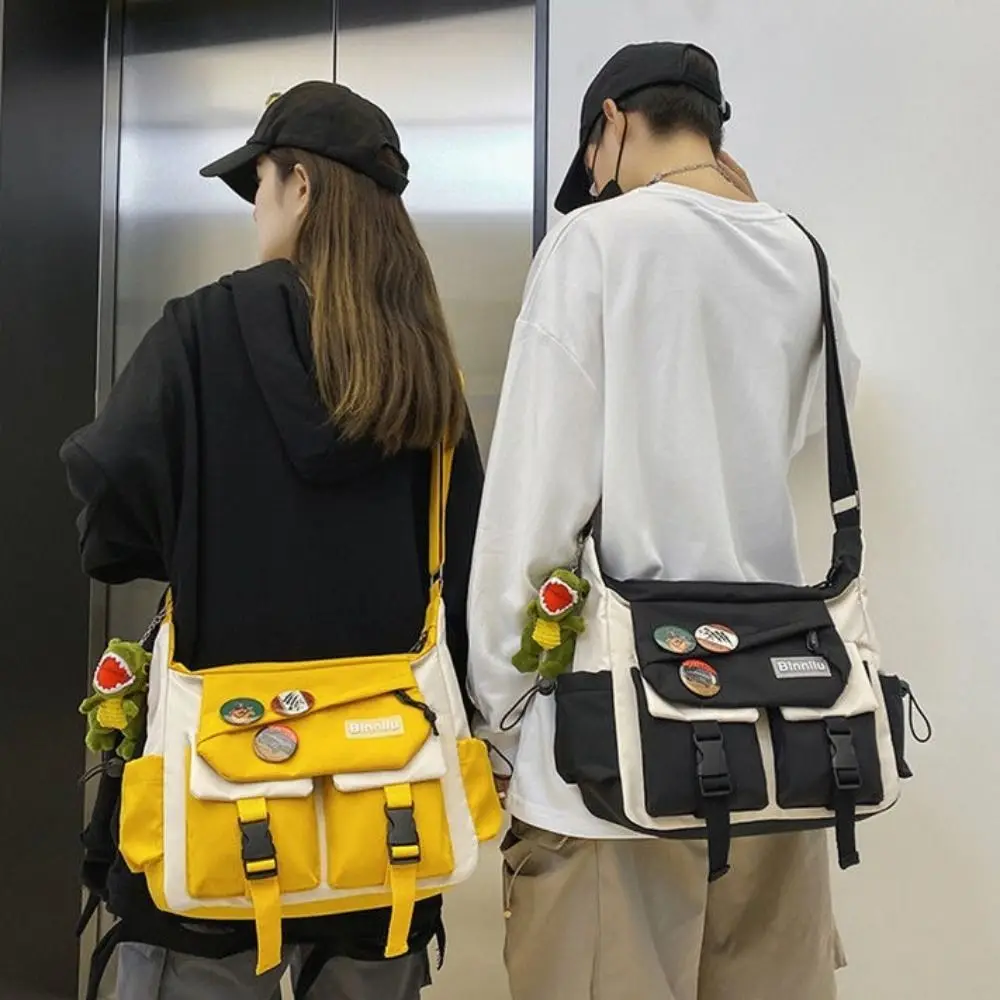 

Large Capacity Men Crossbody Bag Japanese Style Square Nylon Postman Bag Harajuku Lightweight Single Shoulder Bag Outdoor