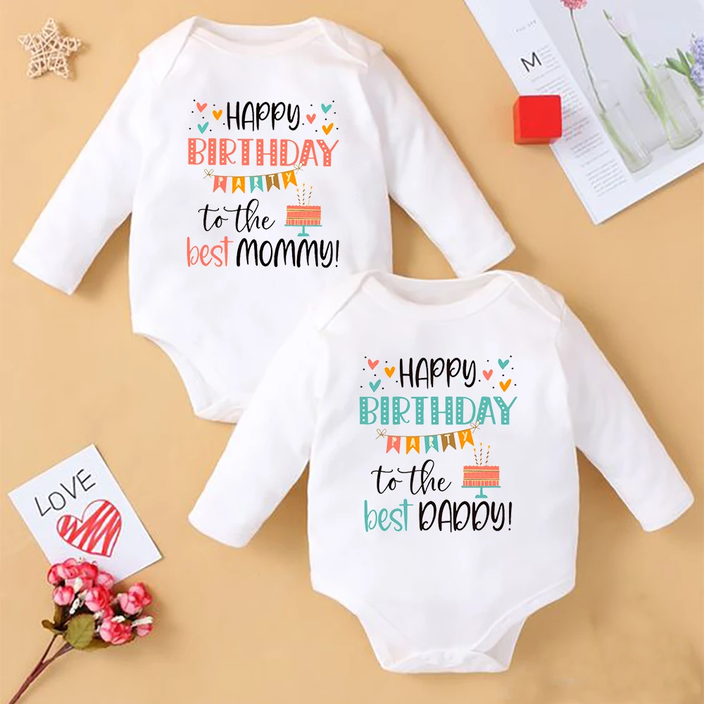 Happy Birthday To The Best Mommy Daddy Newborn Twins Baby Romper New Born Baby Boys Girls Items Daddy and Mommy Birthday Present