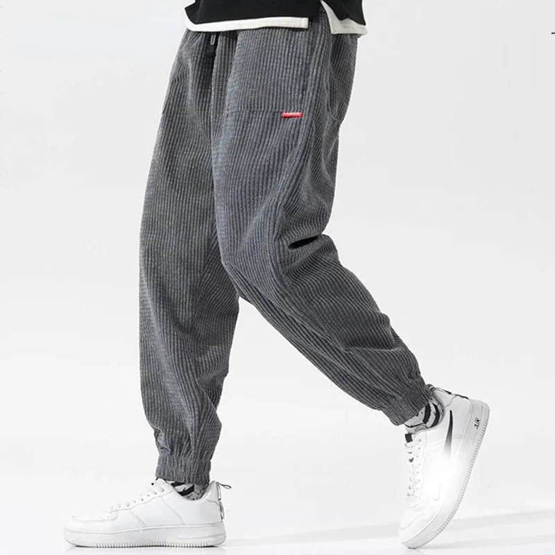Spring New Casual Loose Corduroy Solid Color Harem Pants Man Pockets All Match Fashion Male Trousers Streetwear Clothes