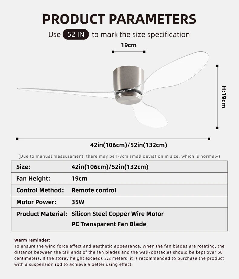 42/52-Inch Ceiling Fan with Transparent Blades and Remote — detail 5