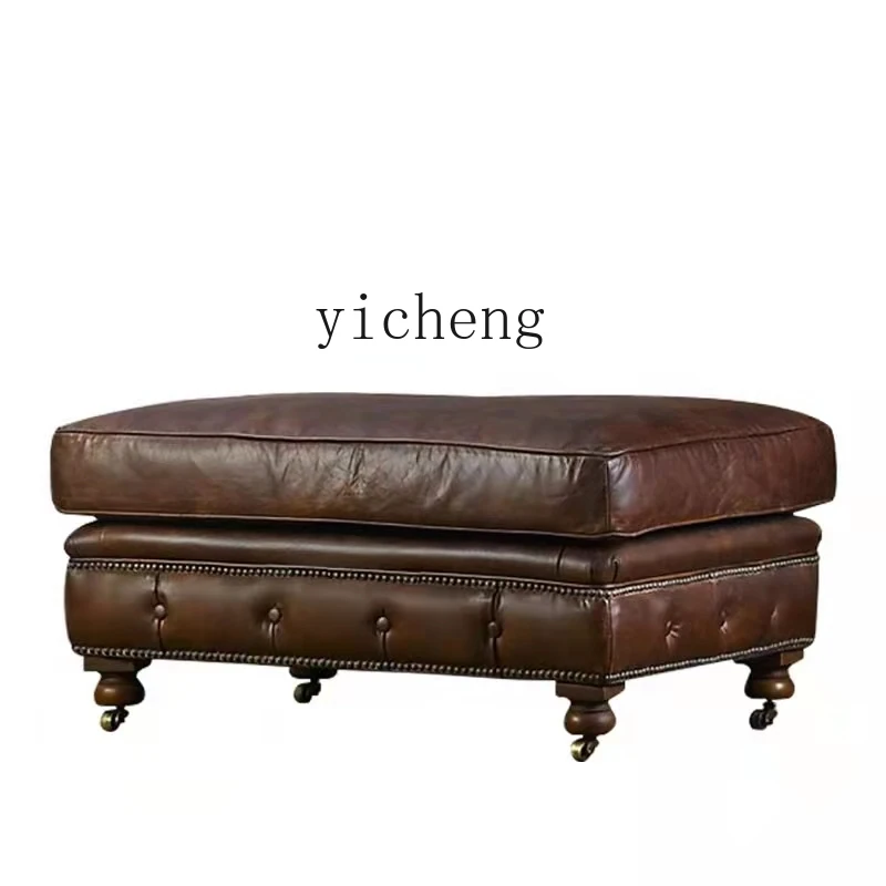 XL Retro Rivet Sofa Stool Stool Bed End Stool Genuine Leather Light Luxury Shoe Changing Stool