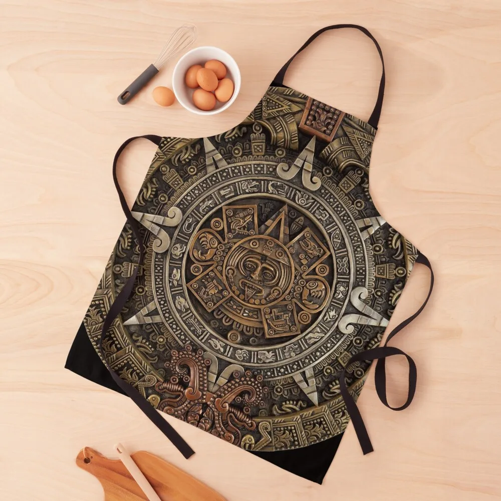 Aztec/Mayan Calendar in Gold and Bronze Apron Kitchen Front Kitchen Tools Accessories