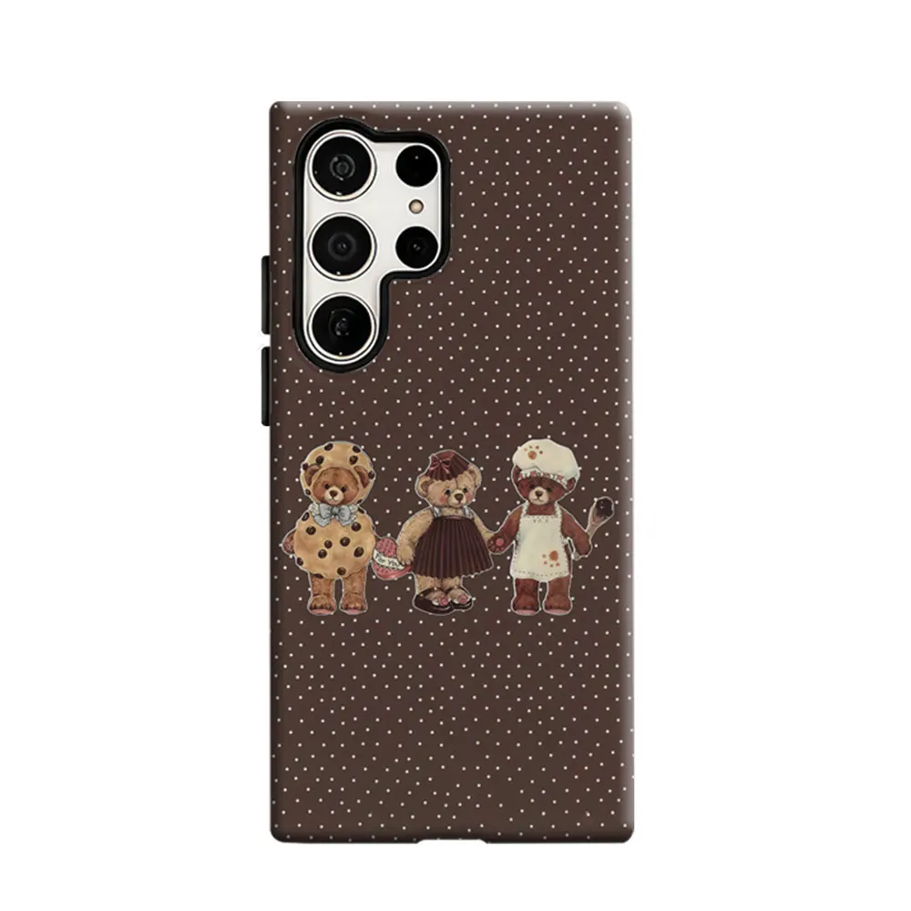 CaseLumi Phone Case For Samsung Galaxy S25 S24 Ultra Plus HD Hard Chocolate Polka Dot Teddy Trio Double Layer Cover Film Shell