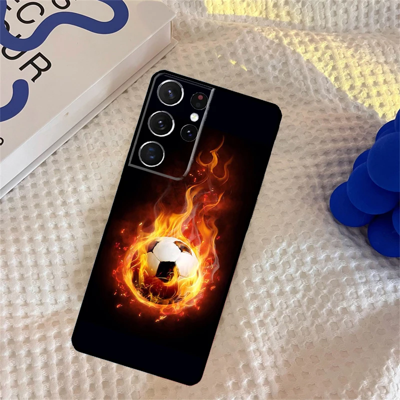 Fire Football Soccer Ball Case For Samsung Galaxy S23 S20 FE S21 S22 Ultra S8 S9 S10 Plus Note 10 Note 20 Ultra Cover