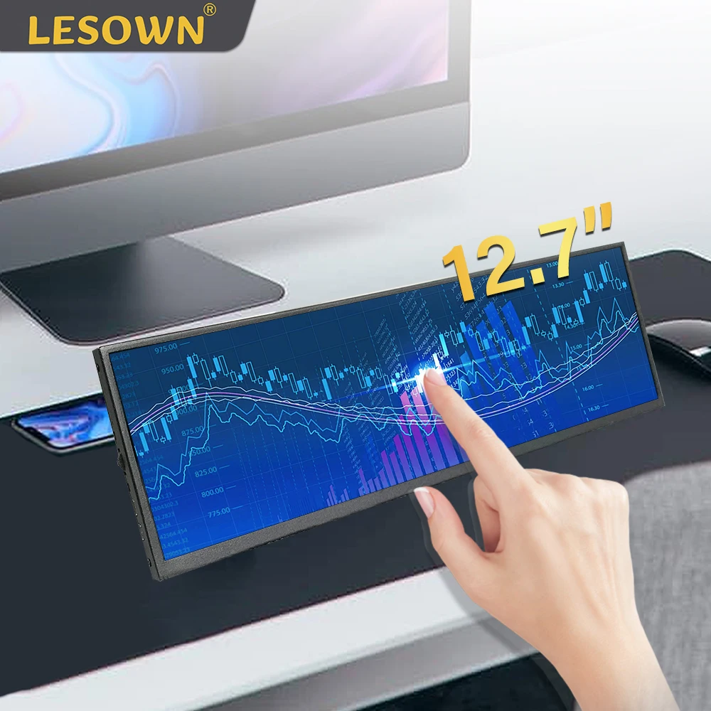 LESOWN LCD Display 12.7 inch 120Hz Resolution 2880x864 IPS Touch Long Strip Screen Bar Secondary Monitor for Stock Supermarket