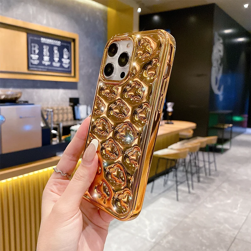 3D Golden clouds plating phone case For iPhone 14 13 12 11 Pro Max Fall resistant ShockProof Soft TPU Silicone Protective Cover