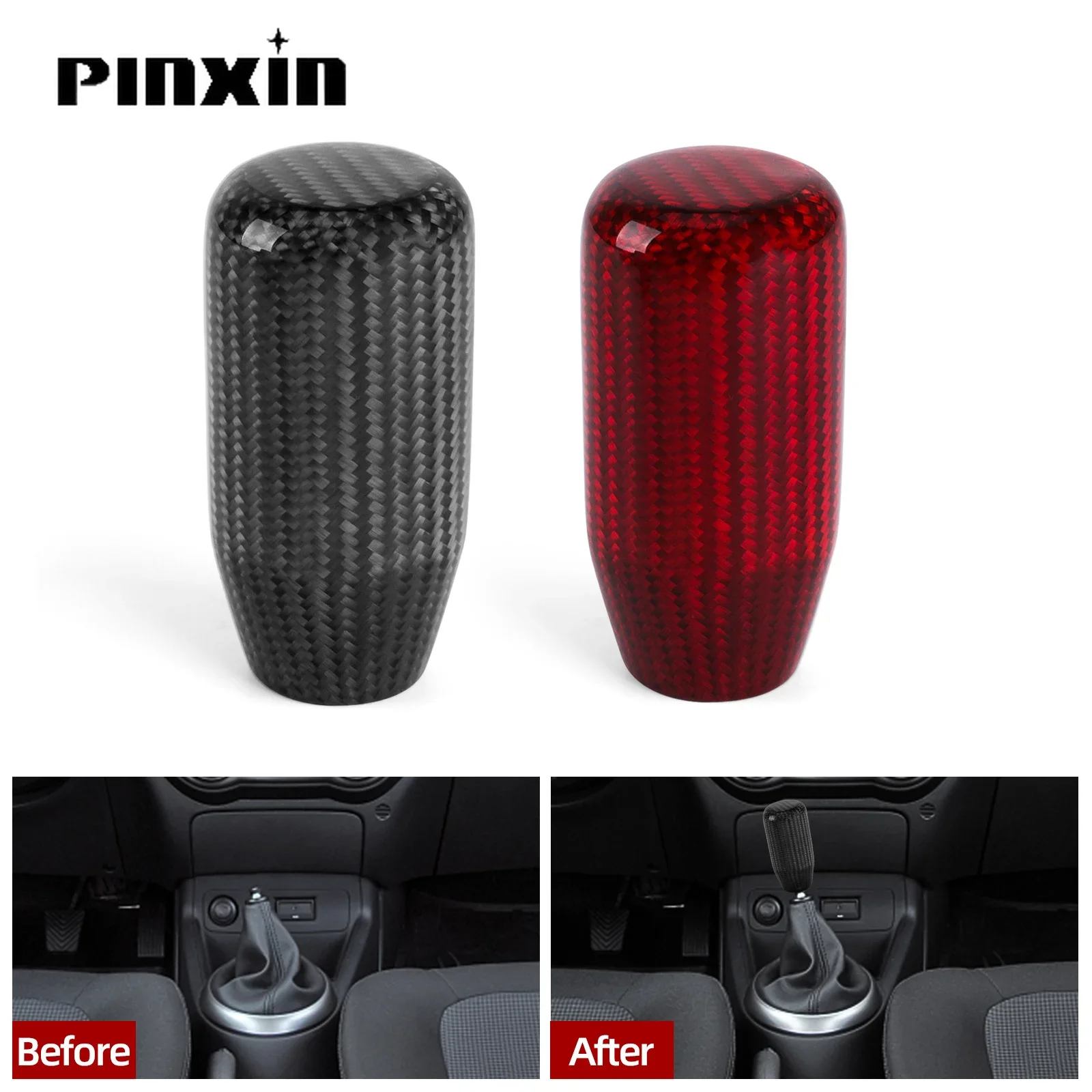 PinXin Gear Shift Knob Universal Real Carbon Fiber  Manual Transmission Shifter Lever Knob 73mm with adapter replacement parts