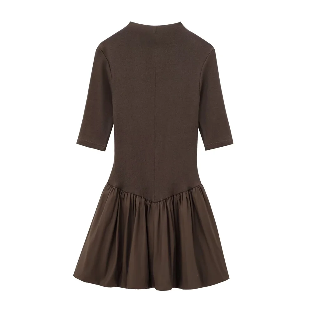 

ZARF2024 new winter women's clothing loose casual fashion simple slim fit short-sleeved poplin splicing short dress