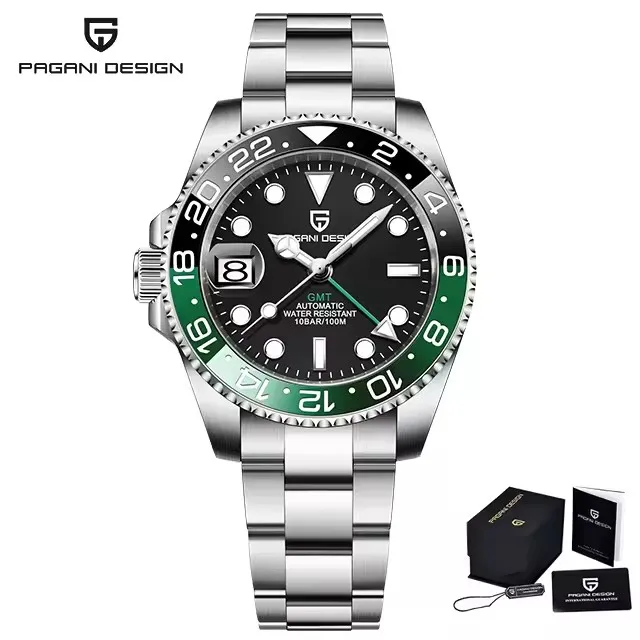 Nieuw PD-1662 PAGANI DESIGN GMT Automatisch Polshorloge RVS 100M Waterdicht Herenhorloge Topmerk 40mm Mechanisch Herenhorloge