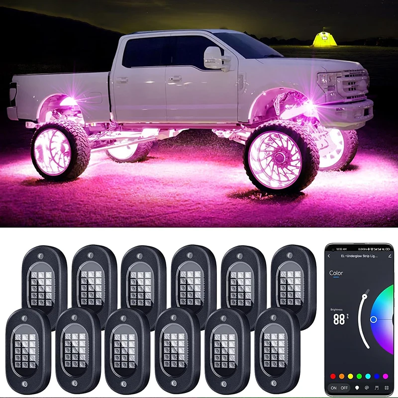 LED Rock Lights with App Control Flashing Music Mode Truck 4/6/8/12 Rock Lights for ATV UTV SUV RZR  RGB Rock Lights Accessories