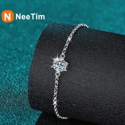 NeeTim 1ct Moissanite Bracelets for Women Girl 925 Sterling Silver with Gold Plated Lab Diamond Bracelet Party Fine Jewelry Gift