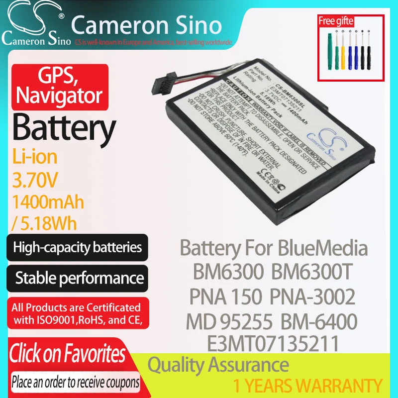 CameronSino Battery for BlueMedia BM6300 BM6300T PNA 150 PNA-3002 MD 95255 fits BlueMedia E3MT07135211 GPS, Navigator battery