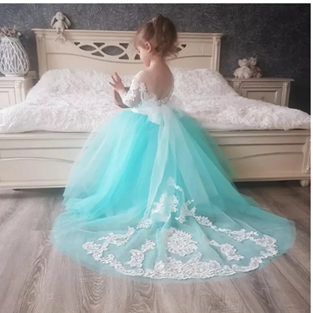 

Handmade Princess Tulle Dresses Wedding Party Lace Flower Girl Dress First Communion Dress Prom Dress