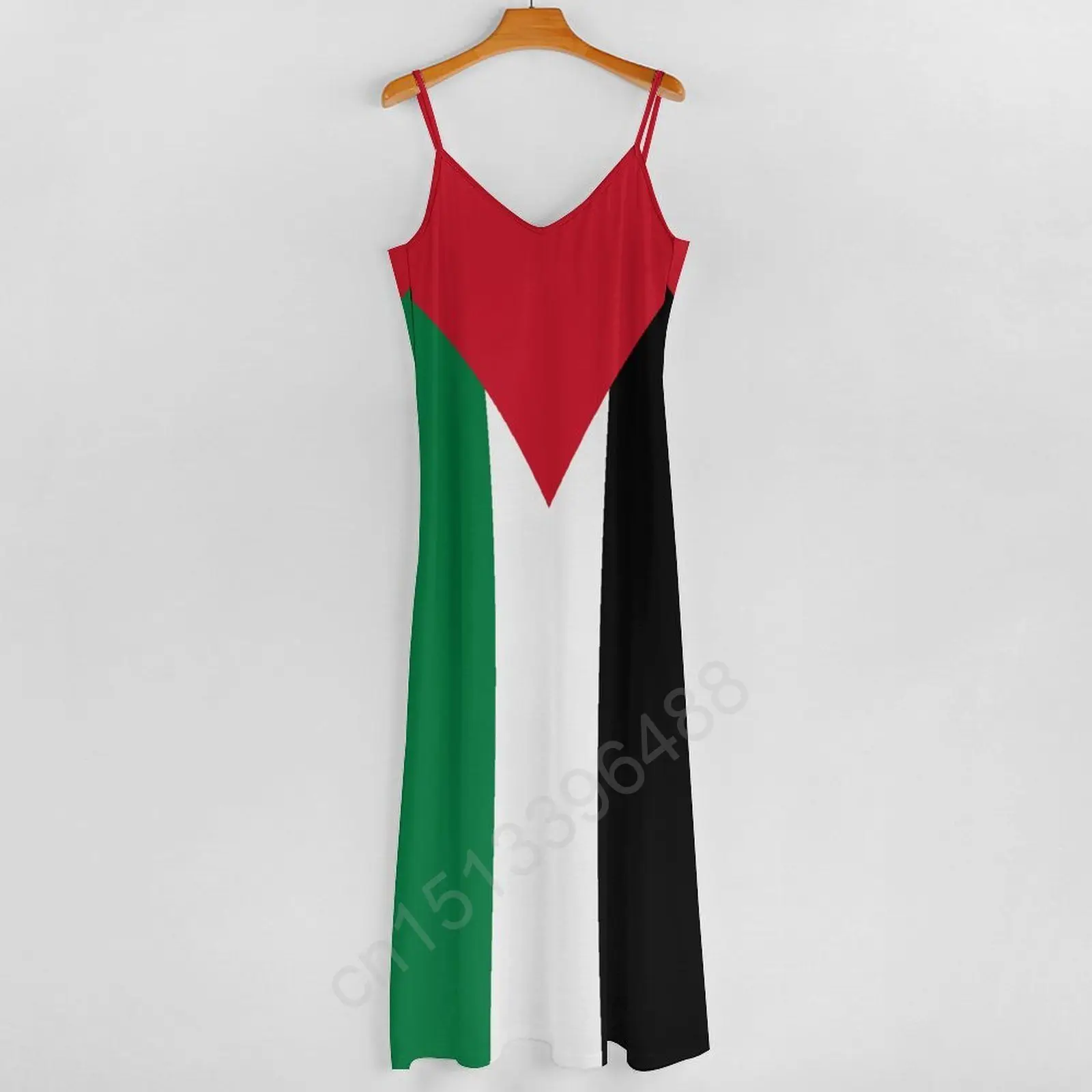 Vestido largo informal sin mangas con estampado de bandera de Palestina para mujer, cuello en V, vestido Retro Swing