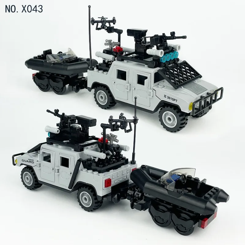 

Children's educational toy jeep small particle building blocks cross-country assault vehicle fire truck patrol car helicopter