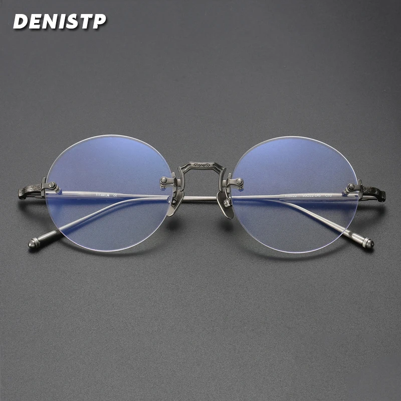 Vintage Pure Titanium Glasses Frame Men Round Rimless Prescription Myopia Eyeglasses Frame Women Frameless Luxury Brand Eyewear